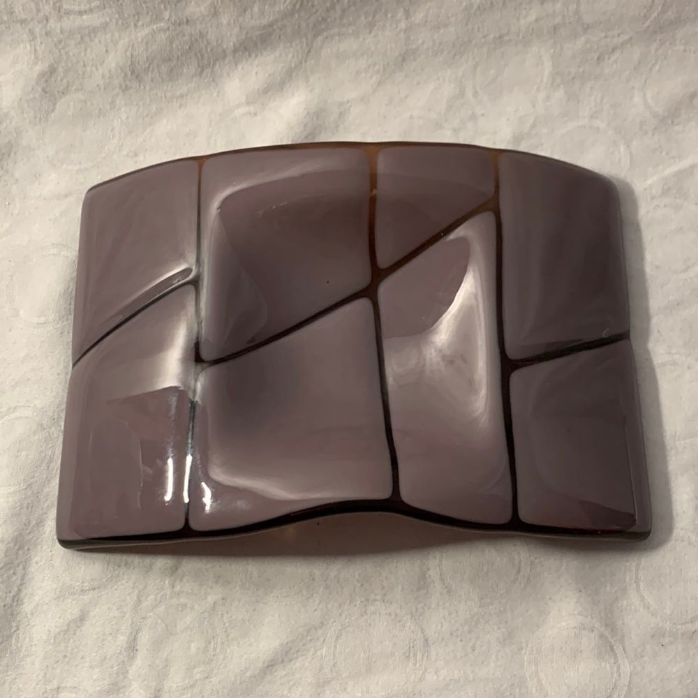 Fused Glass Soap Dish Candle Holder Catchall Art Purple & Brown Hand Crafted